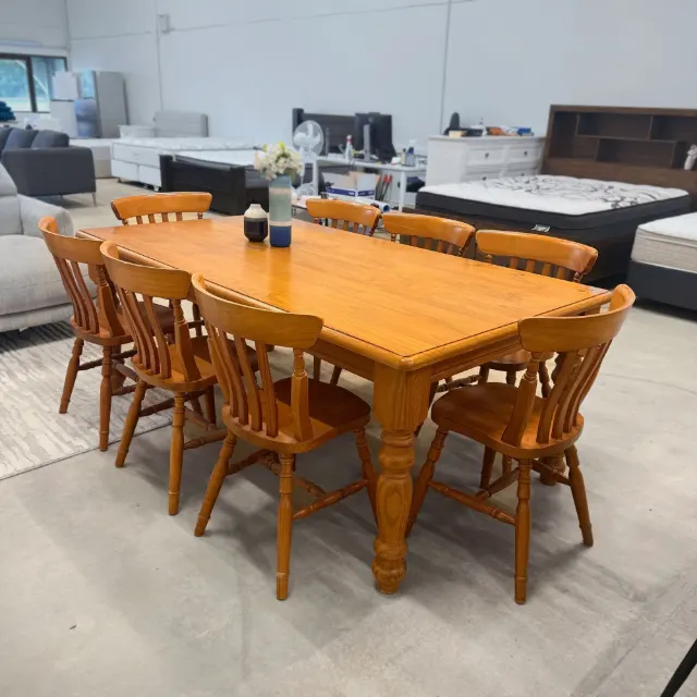 Honey pine dining set with 8 chairs from the right