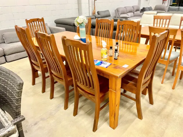 Newzealand pine table & 8 chairs