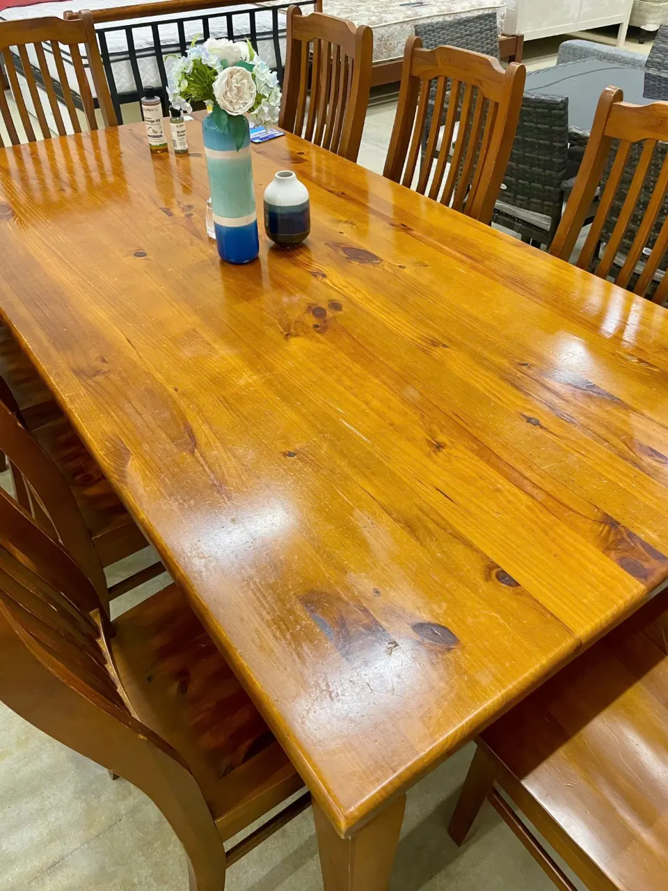 Newzealand pine table & 8 chairs