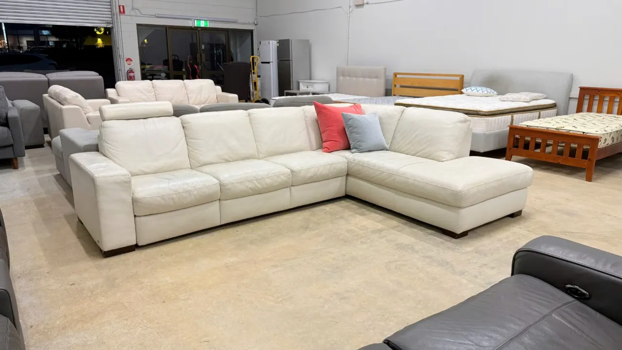 L shape real leather