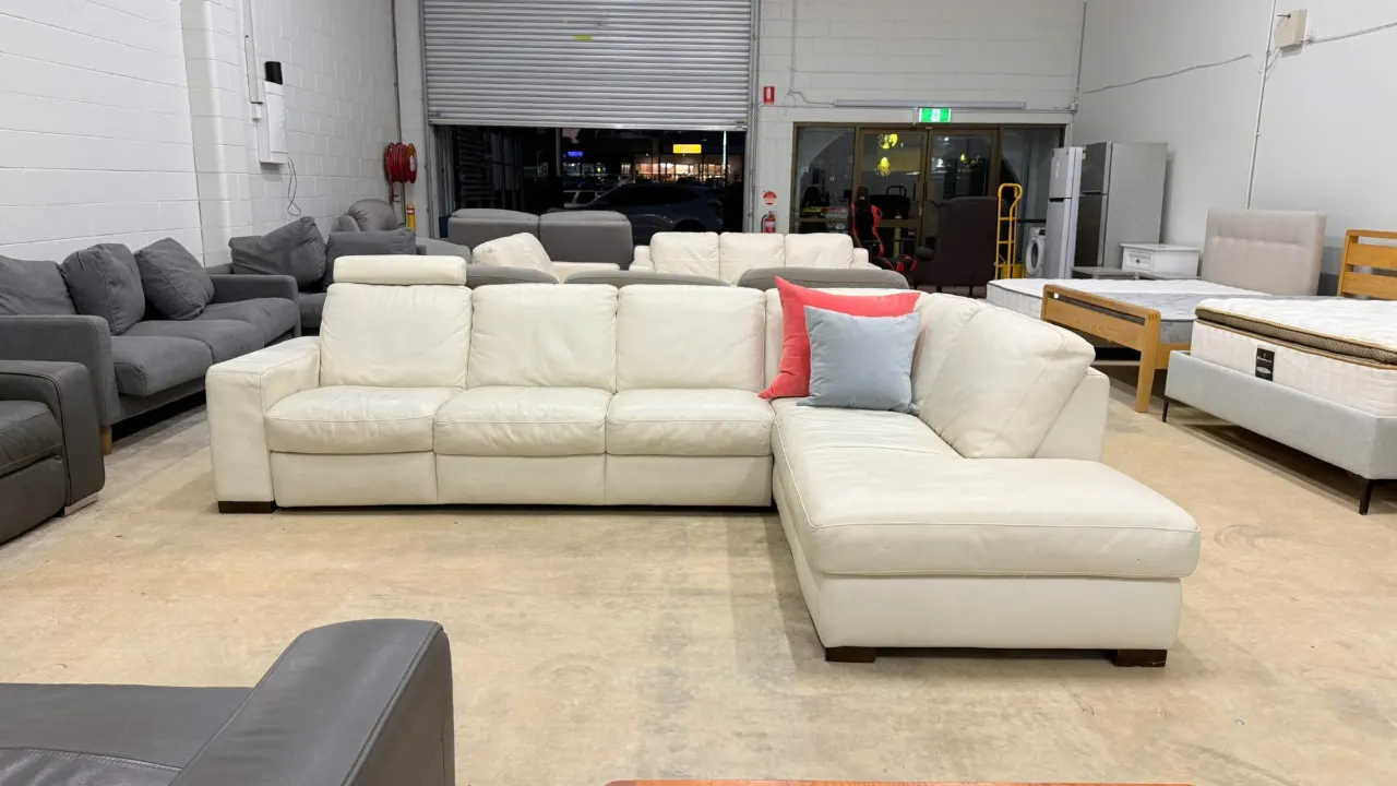 L shape real leather