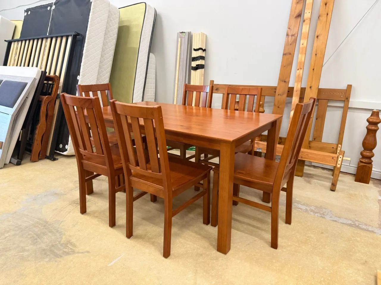 7-Piece Wooden Dining Set – Warm Brown