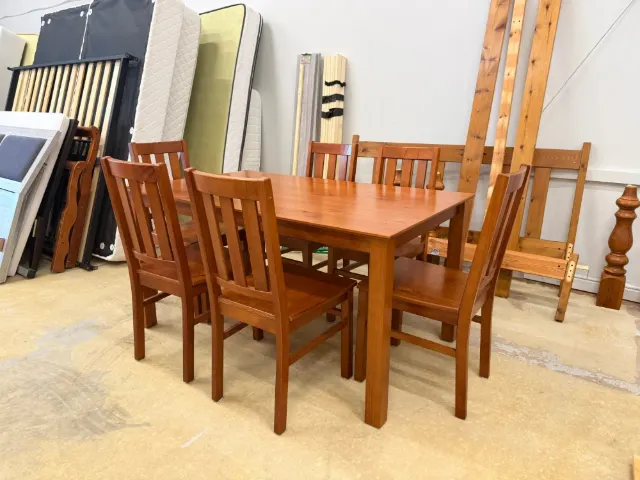 7-Piece Wooden Dining Set – Warm Brown
