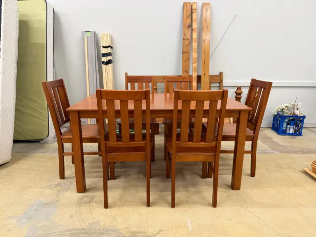 7-Piece Wooden Dining Set – Warm Brown