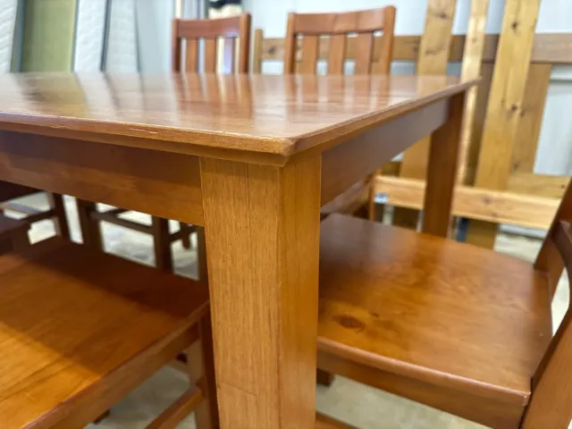 7-Piece Wooden Dining Set – Warm Brown