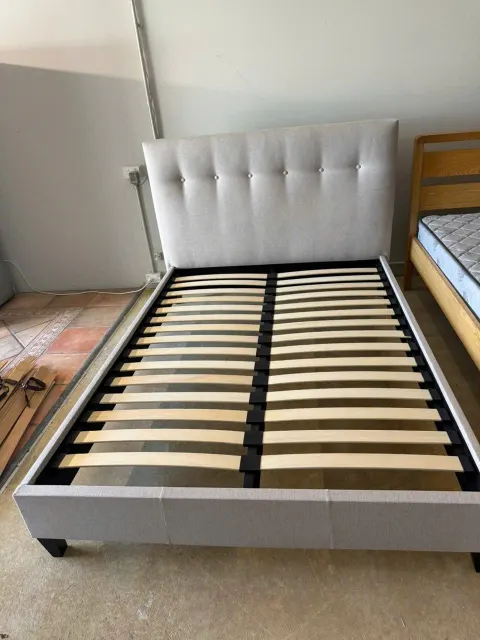 Grey Upholstered Double Bed