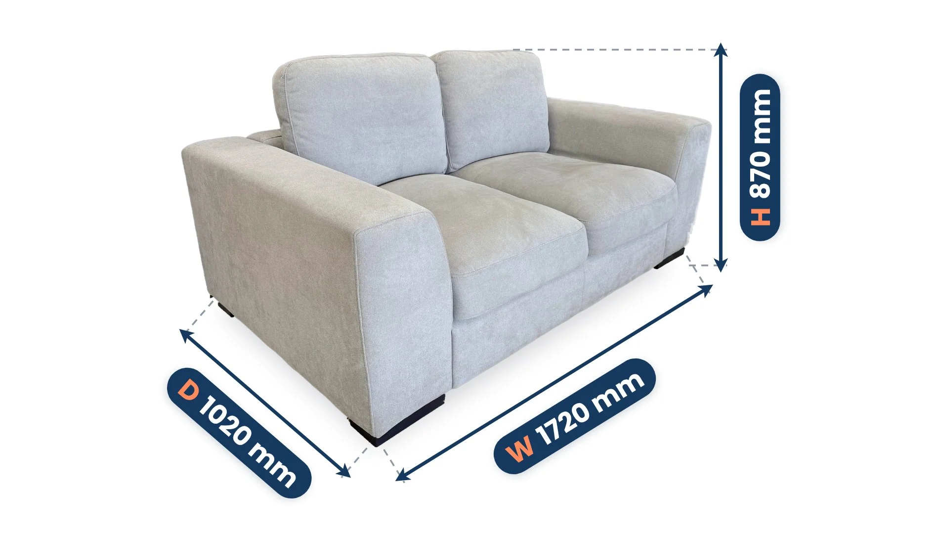 Deep & Plush 2 Seater Sofa dimensions: Width 1720 mm, Depth 1020 mm, Height 870 mm