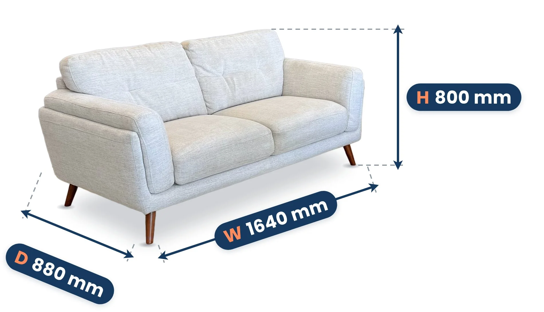 Nick Scali 2 Seater Sofa dimensions: Width 1640 mm, Depth 880 mm, Height 800 mm