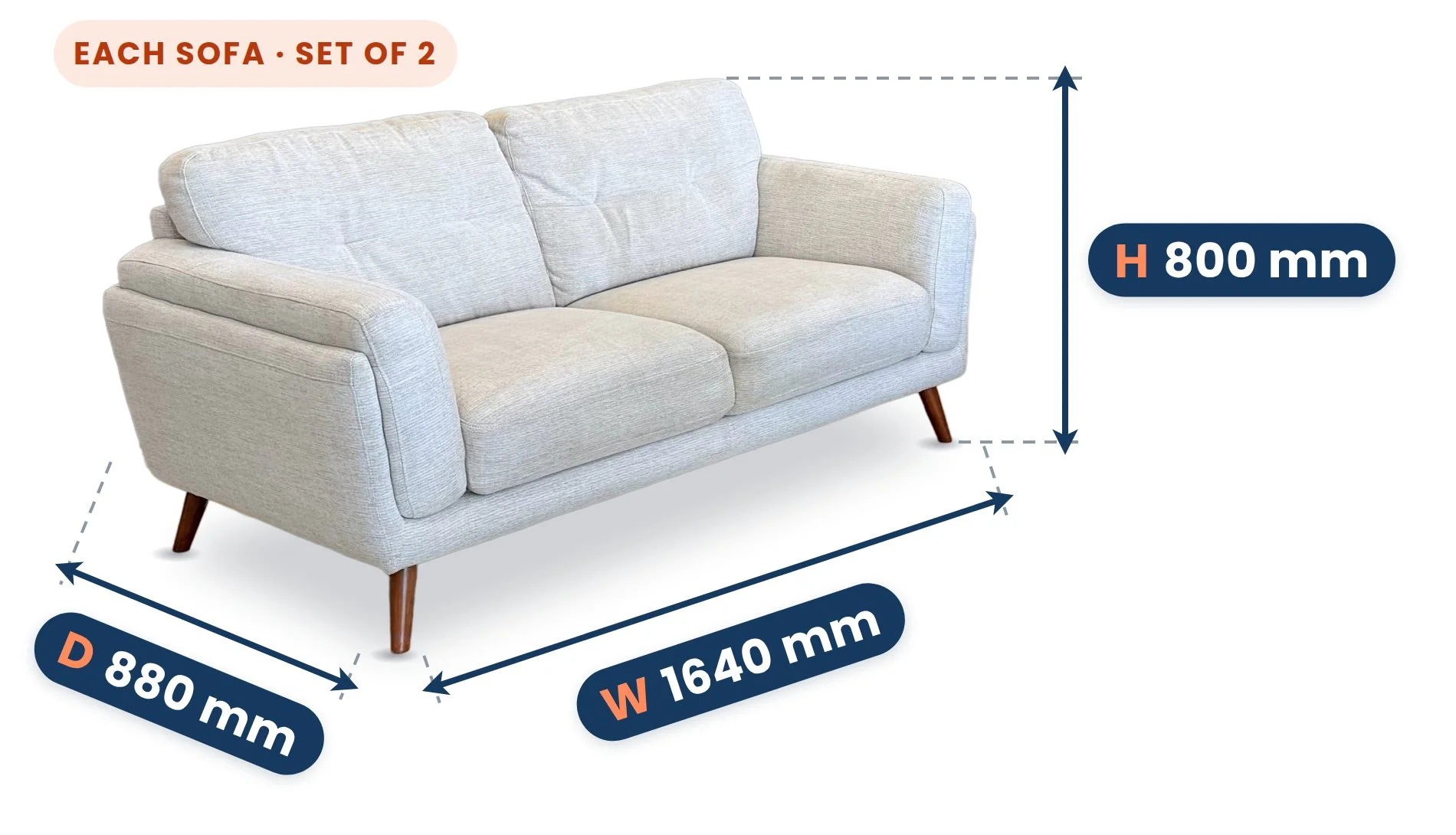 Nick Scali 2+2 Seater Sofa Set dimensions: Width 1640 mm, Depth 880 mm, Height 800 mm