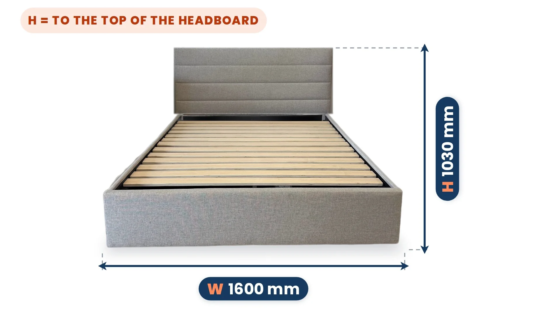 Modern Queen Storage Bed dimensions: Width 1600 mm, Depth 2250 mm, Height 1030 mm