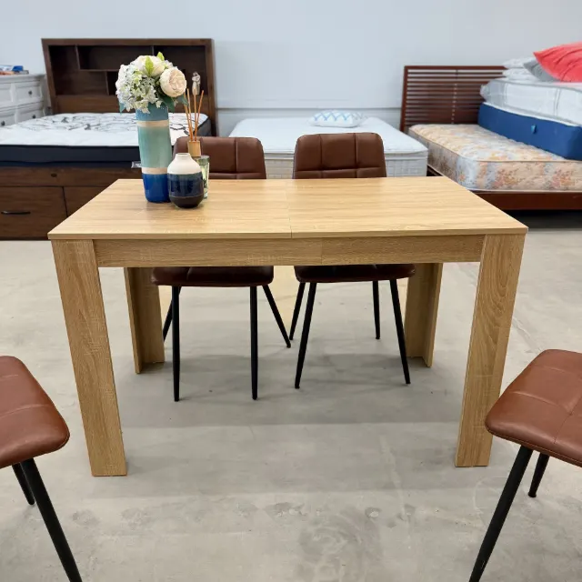 Oak look rectangular dining table, front view