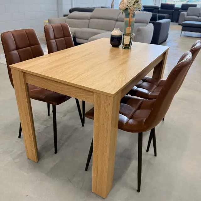 Dining set from the left: table and 4 chairs on black metal legs