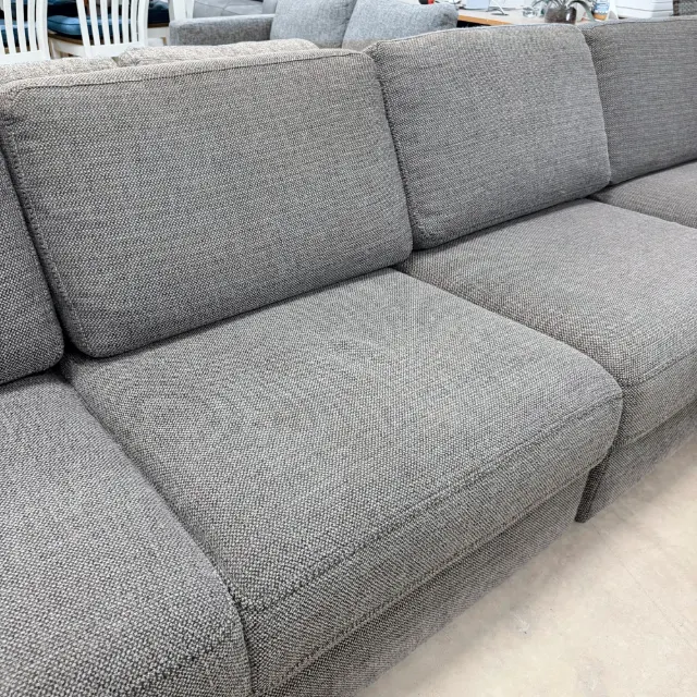 Deep seats in grey textured woven fabric