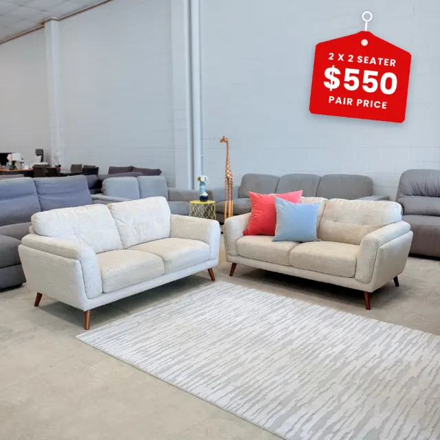 Pair of Nick Scali 2 seater sofas in cream – 2 x 2 set $550