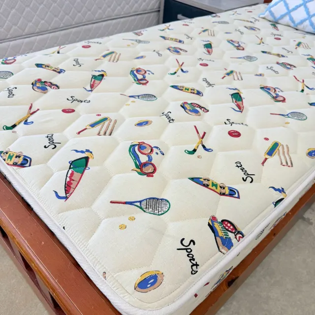 Single mattress with a fun sports-print quilted cover