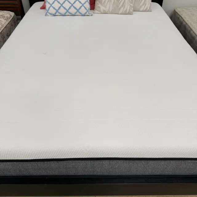 Ecosa queen mattress on the espresso bed, full top view
