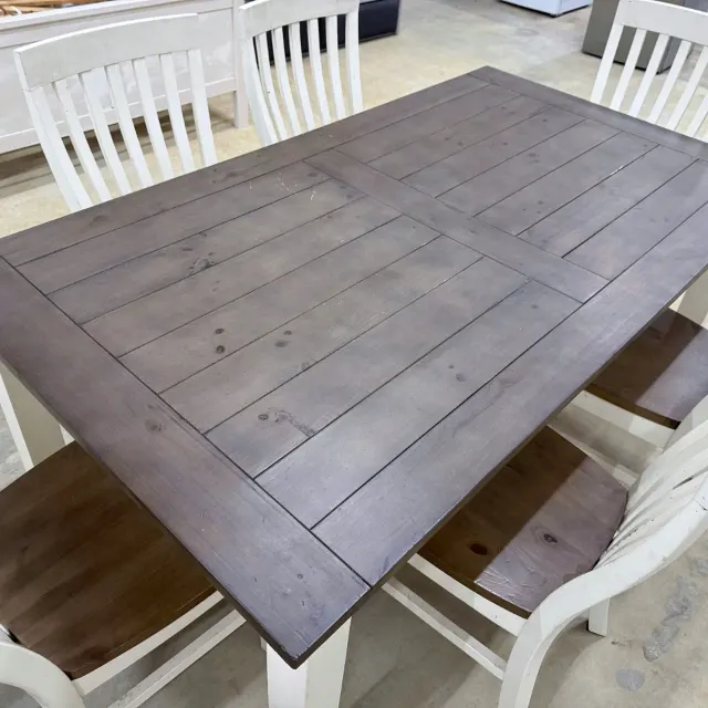 Plank-style dark timber-look table top